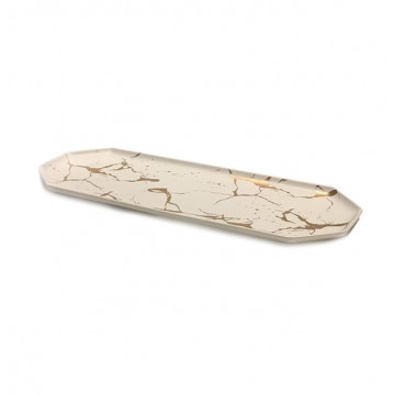 Long Marbled Serving Dish (White / Gold)